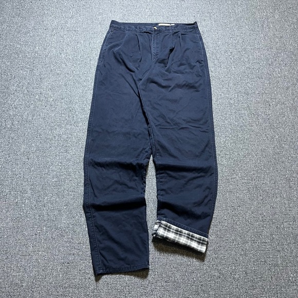 Eddie Bauer Other - Vintage Eddie Bauer Chino Pants 36x36 Navy Blue Flannel Lined Pleated 90s Tall